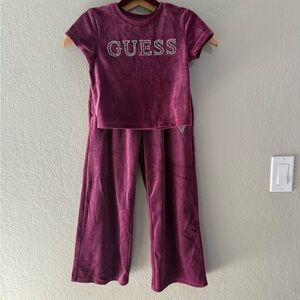 Guess Girls Burgundy Velour Logo Set Top & Pants Size 7